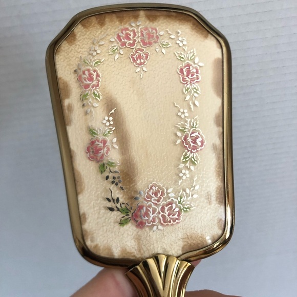 Vtg Gold Brush and Powder Jar Set with Floral Design - Picture 14 of 14